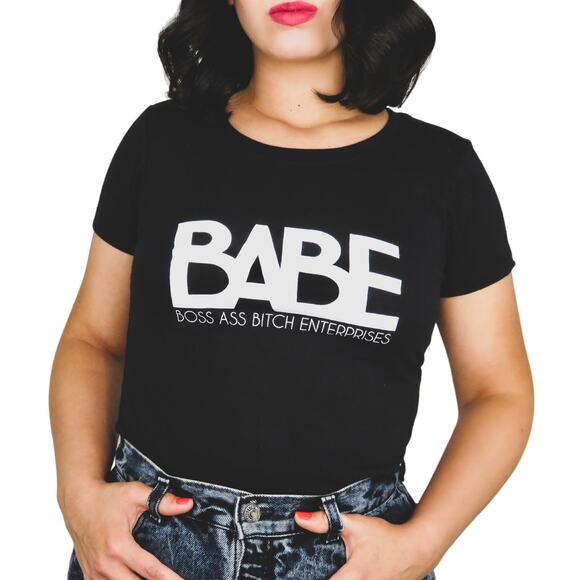 BABE Graphic T-Shirt Black Crewneck Graphic Tee Small - Picture 1 of 5